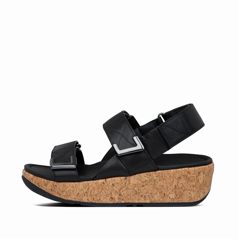 FitFlop Remi Leder Schwarz - FitFlop Keilsandalette Damen Schweiz [CXVG-73968]